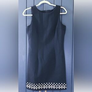 Vintage Midnight Blue Floral Trim Shift Dress Juniors Size 9 Classic Old Money